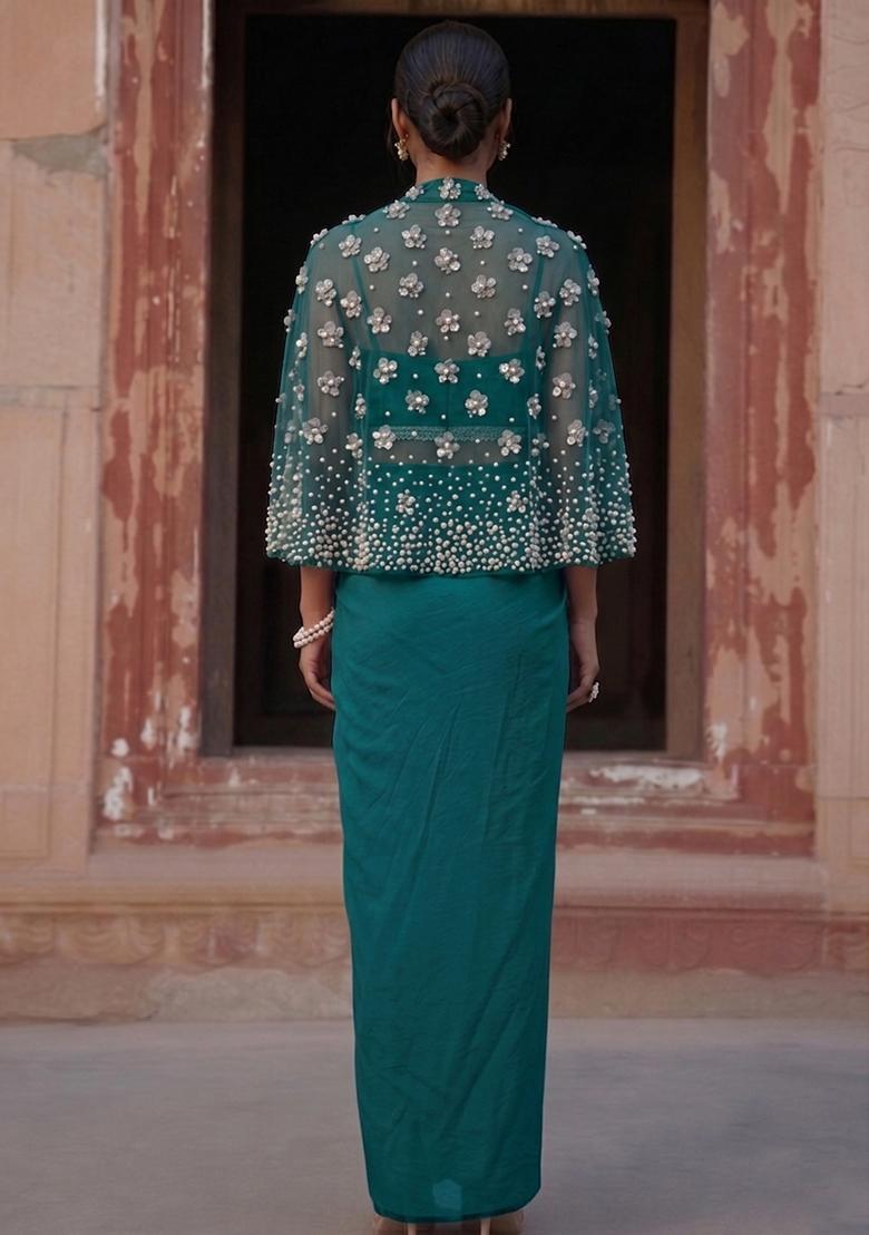 Deep Teal Handwork Fusion Set - Indya