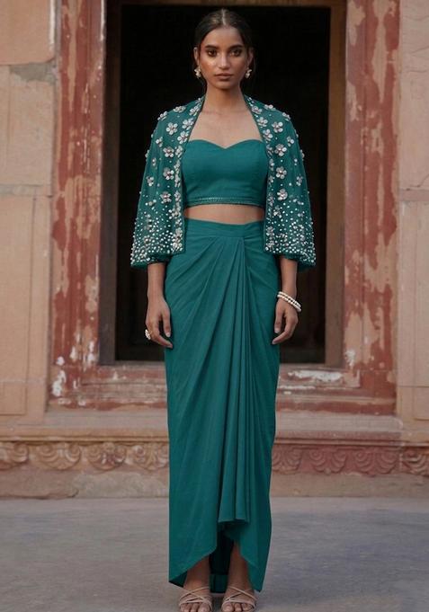 Deep Teal Handwork Fusion Set