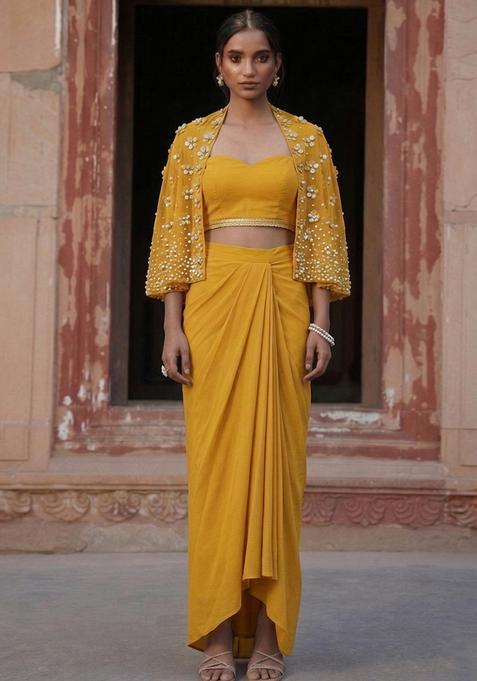Mustard Yellow Handwork Fusion Set