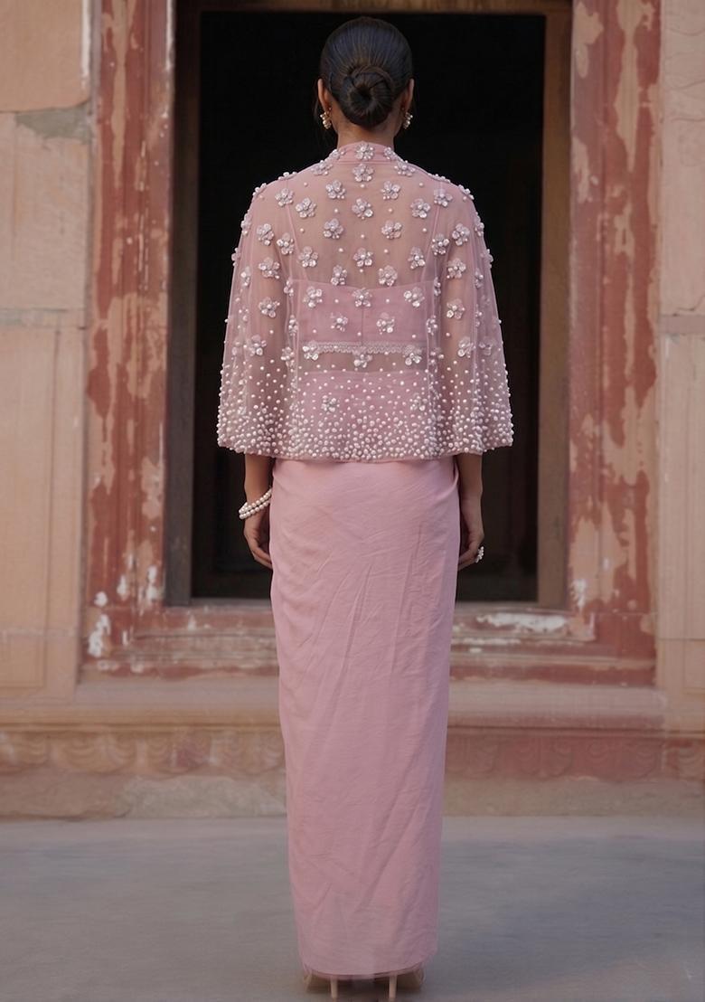 Pastel Pink Handwork Fusion Set - Indya