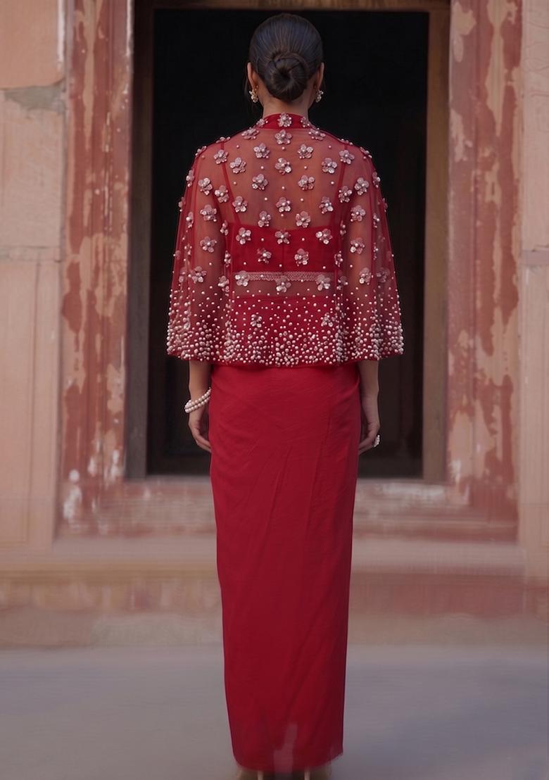 Cherry Red Handwork Fusion Set - Indya