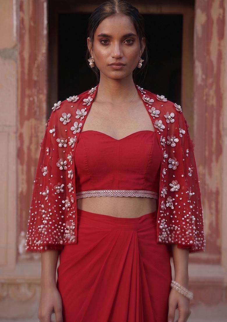 Cherry Red Handwork Fusion Set - Indya