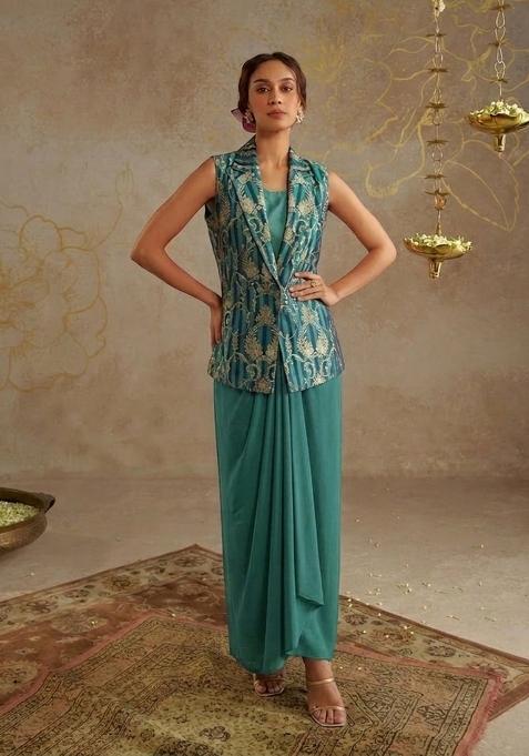 Teal Brocade Fusion Set