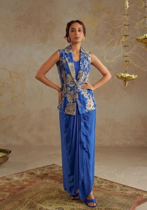 Dark Blue Brocade Fusion Set
