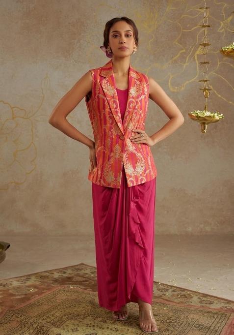 Pink Brocade Fusion Set