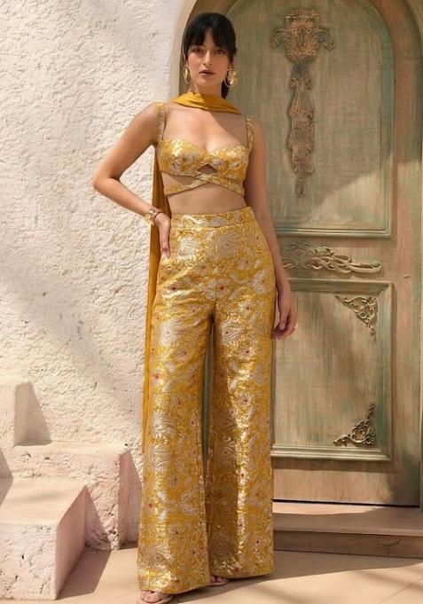 Mustard Brocade Fusion Set