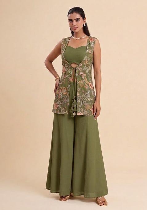 Olive Sequin Crepe Fusion Set