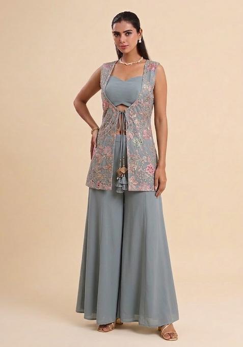 Grey Sequin Crepe Fusion Set