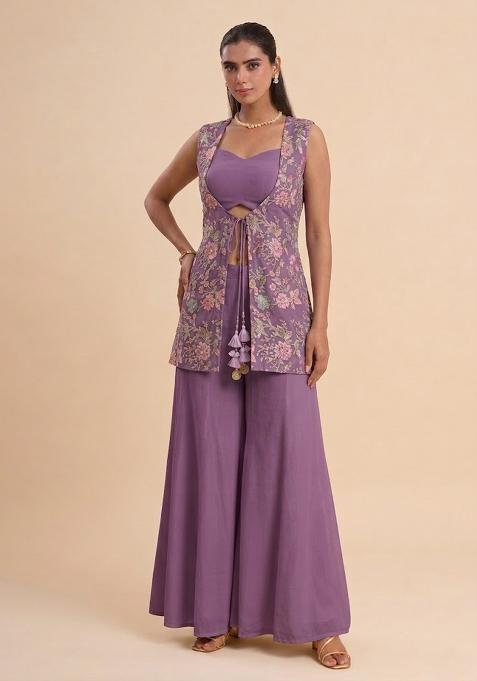 Purple Sequin Crepe Fusion Set