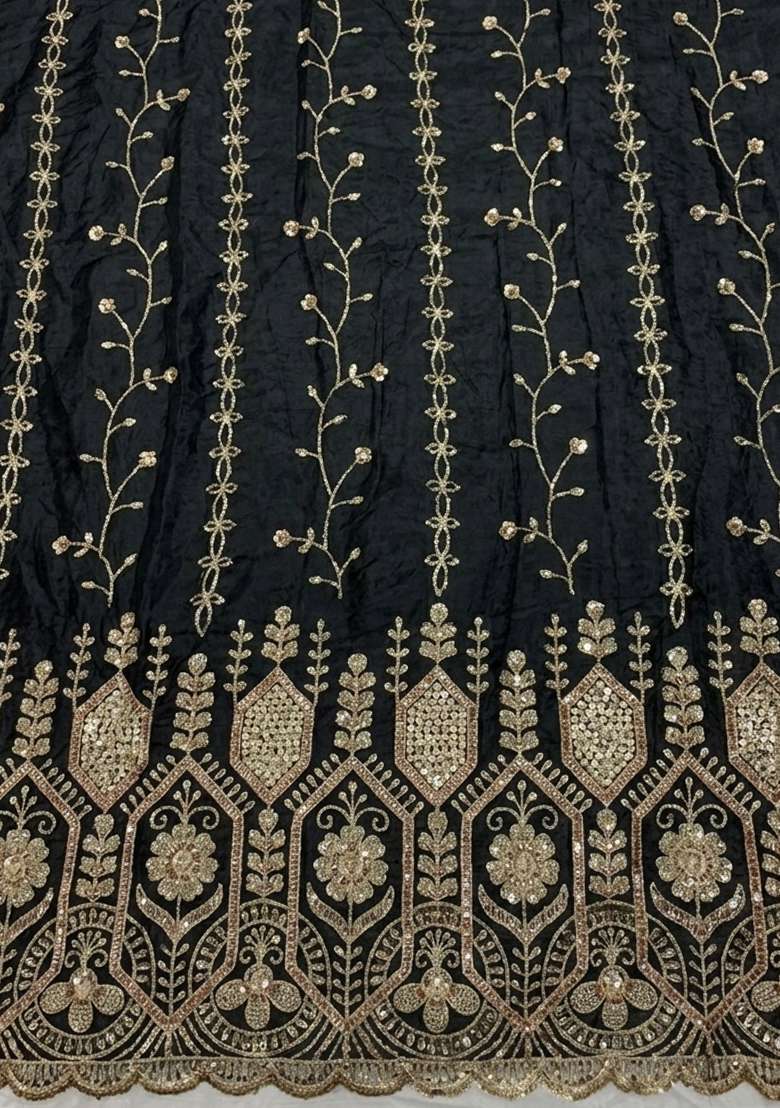 Black Embellished Crepe Fusion Set - Indya