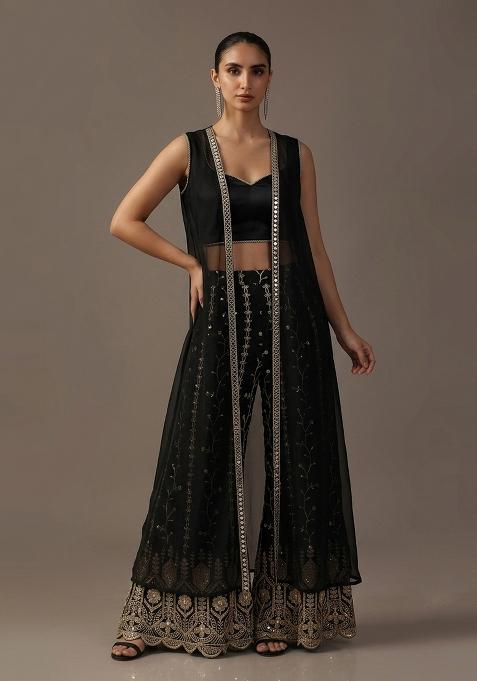 Black Embellished Crepe Fusion Set