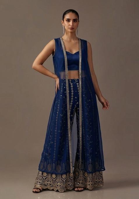 Navy Blue Sequin Crepe Fusion Set