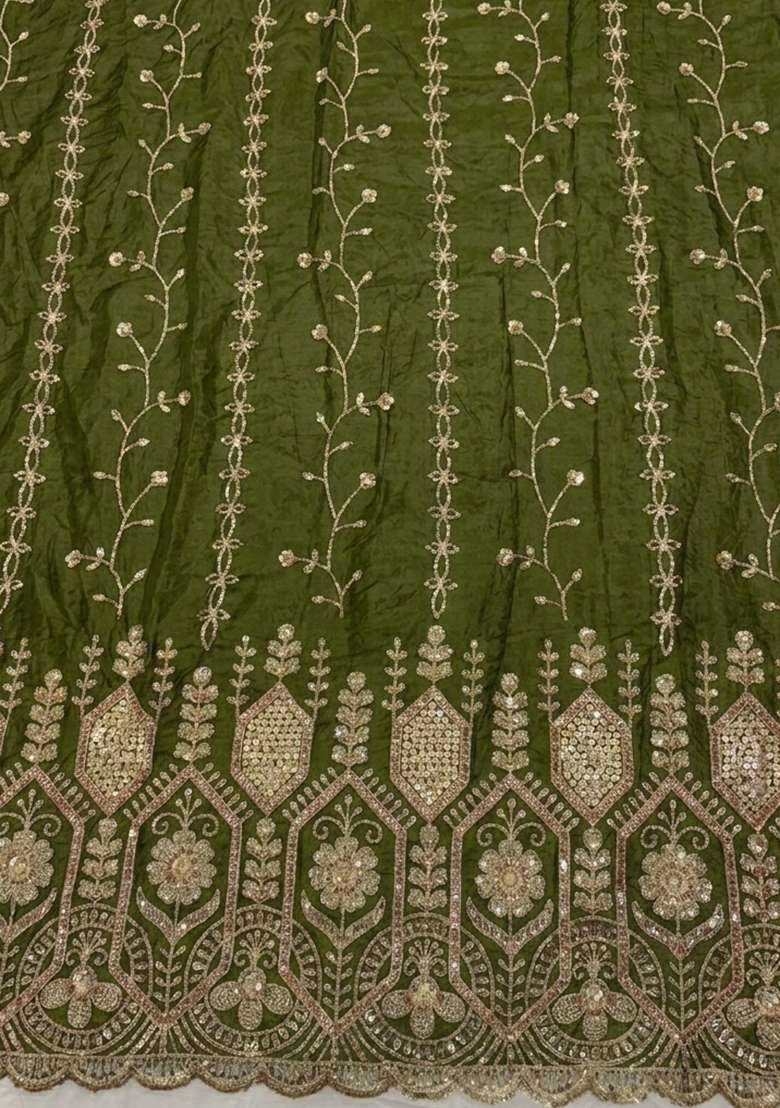 Olive Green Sequin Crepe Fusion Set - Indya