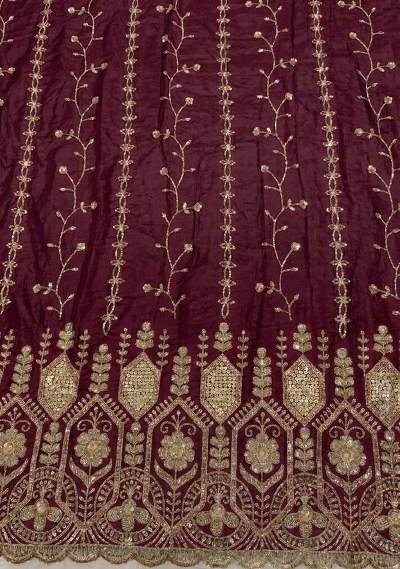 Burgundy Wine Embroidered Crepe Fusion Set - Indya