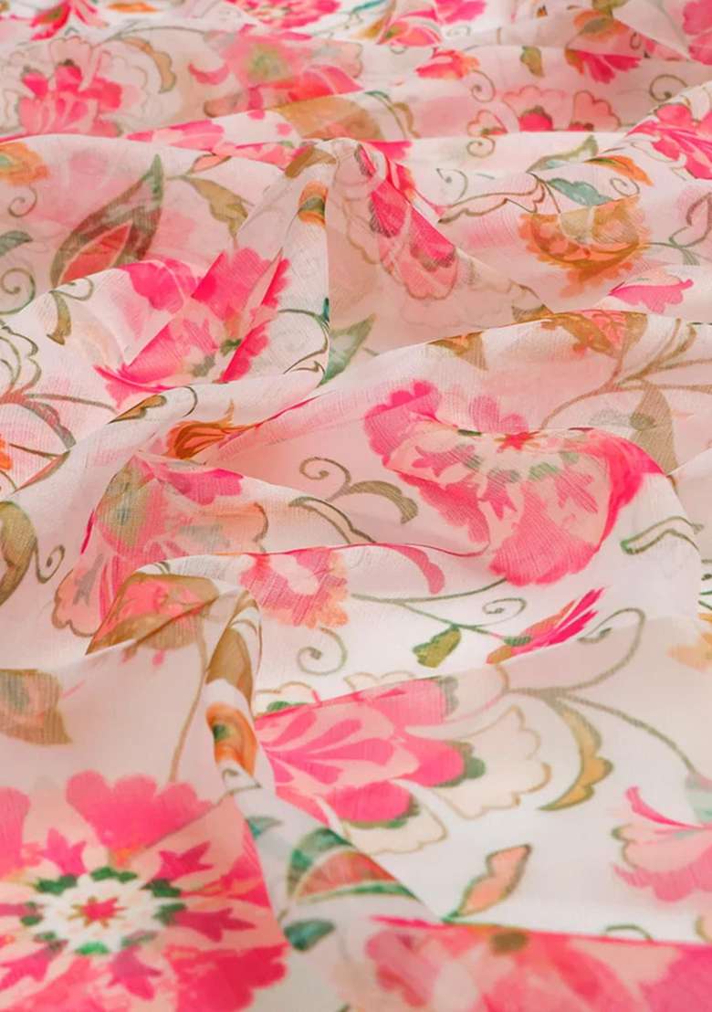 Rani Pink Printed Chiffon Fusion Set - Indya