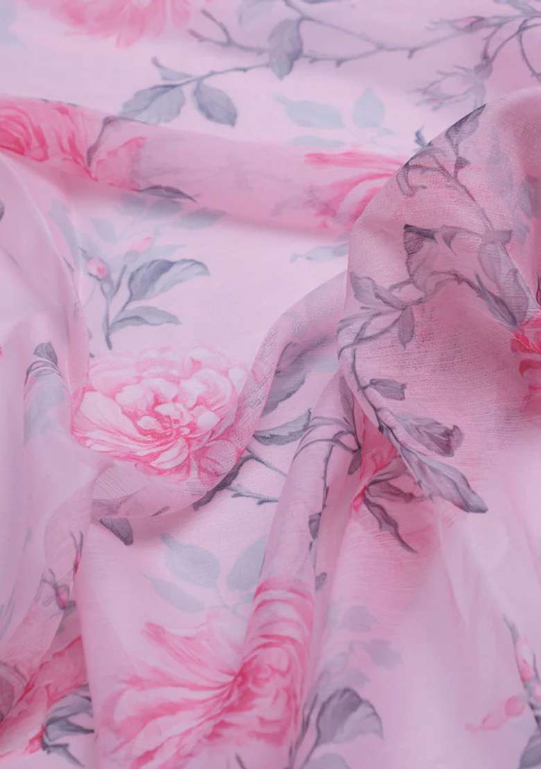 Dusty Pink Printed Chiffon Fusion Set - Indya