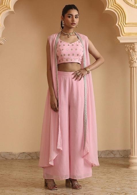 Baby Pink Embellished Georgette Fusion Set