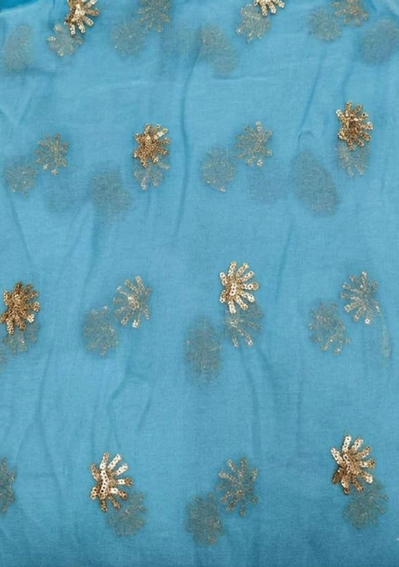 Sky Blue Georgette Fusion Set with Sequin for Diwali | Wedding & Festive Wear - Indya