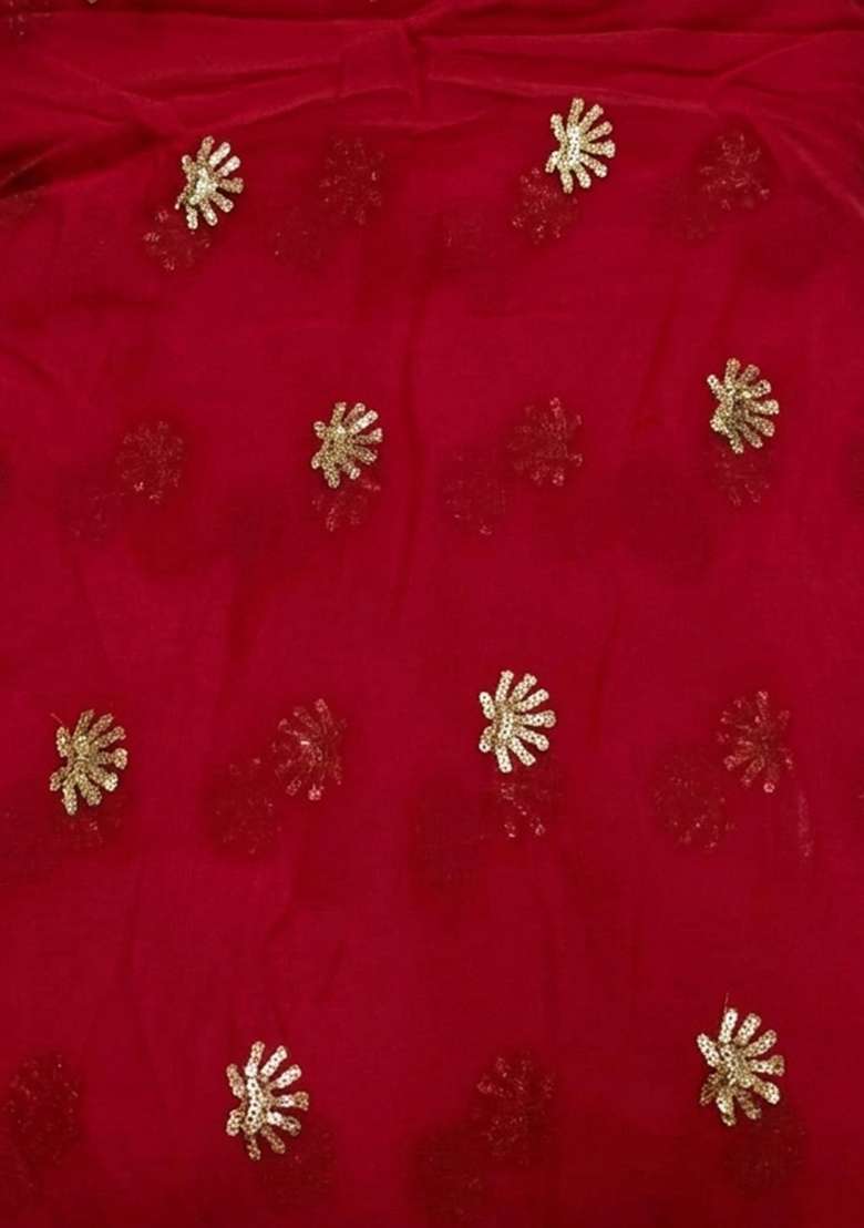 Crimson Red Embellished Georgette Fusion Set for Diwali and Festive Wear - Indya