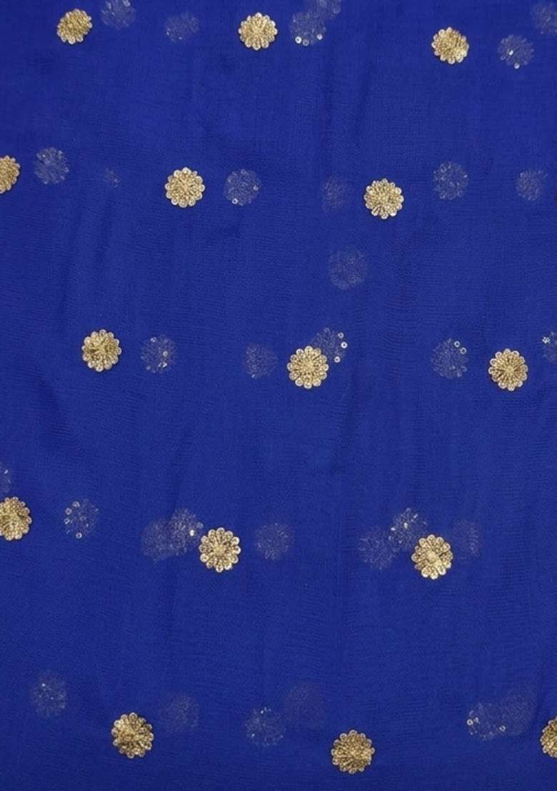Cobalt Blue Printed Georgette Fusion Set for Diwali and Festive Wear - Indya