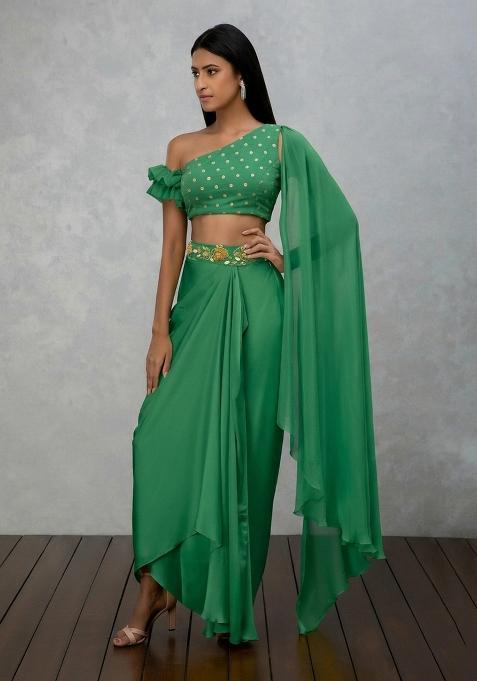 Green Embellished Georgette Fusion Set