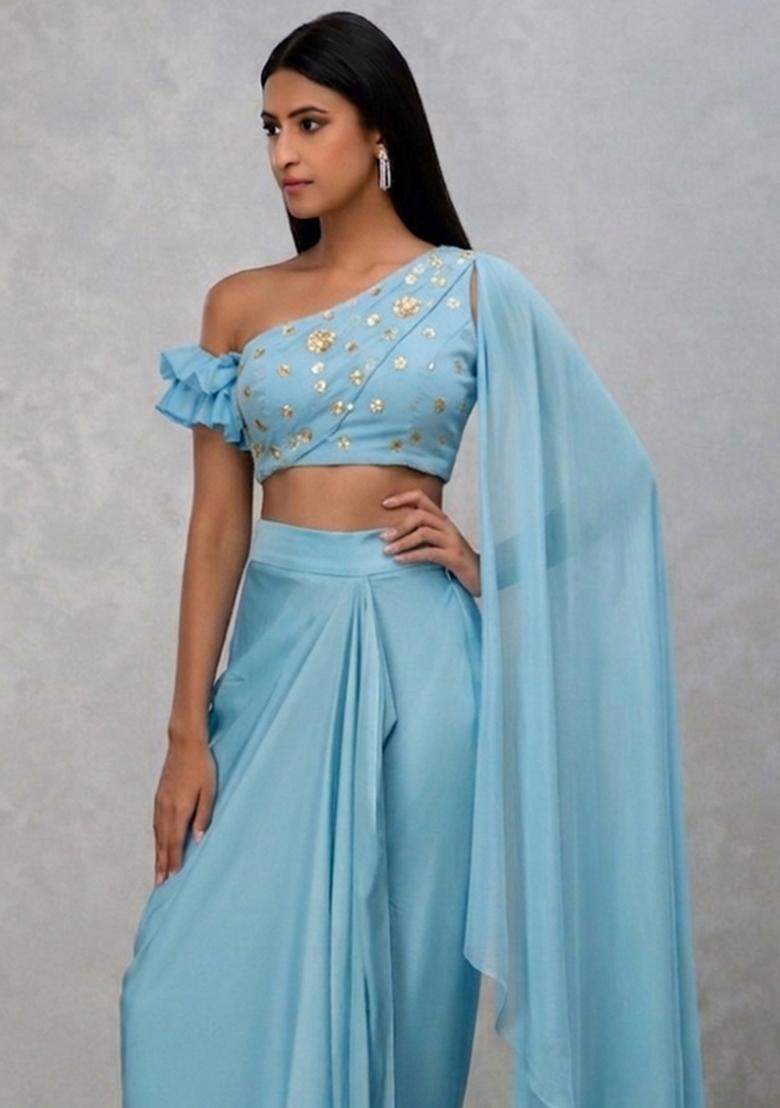 Sky Blue Embellished Georgette Fusion Set - Indya
