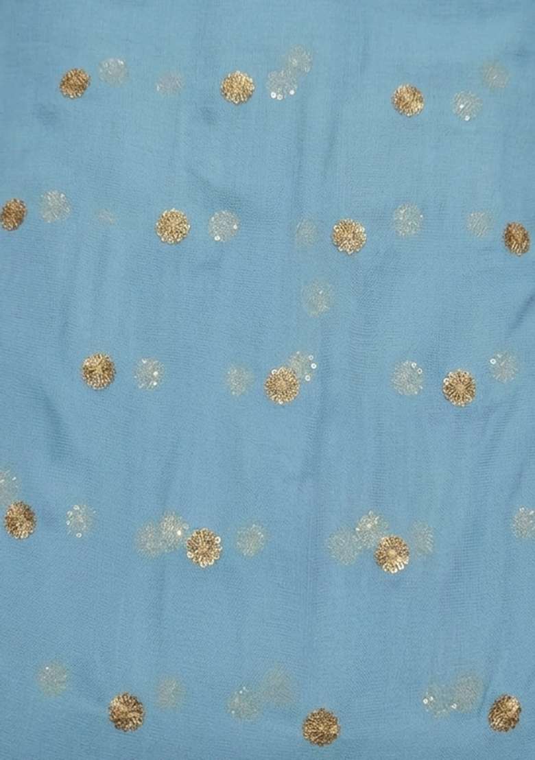 Sky Blue Embellished Georgette Fusion Set for Diwali and Festive Wear - Indya