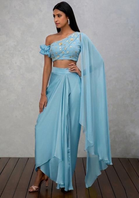 Sky Blue Embellished Georgette Fusion Set