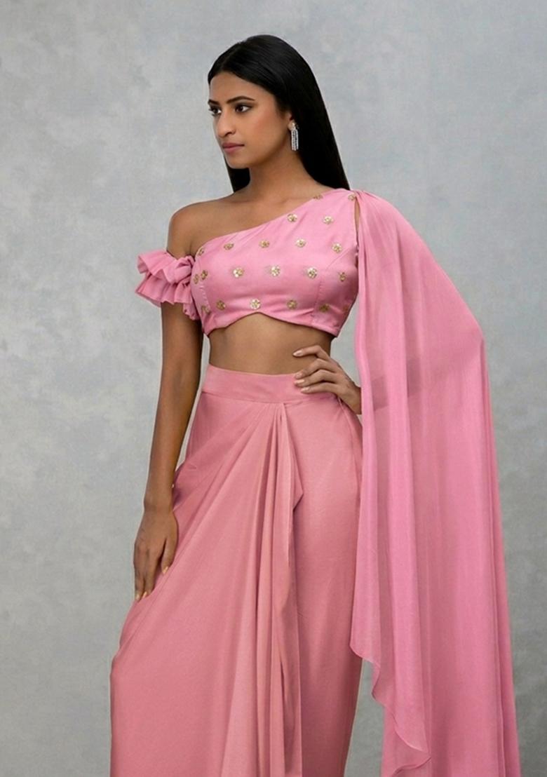 Dusty Pink Embellished Georgette Fusion Set - Indya