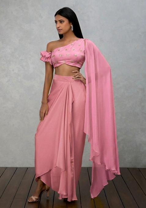 Dusty Pink Embellished Georgette Fusion Set