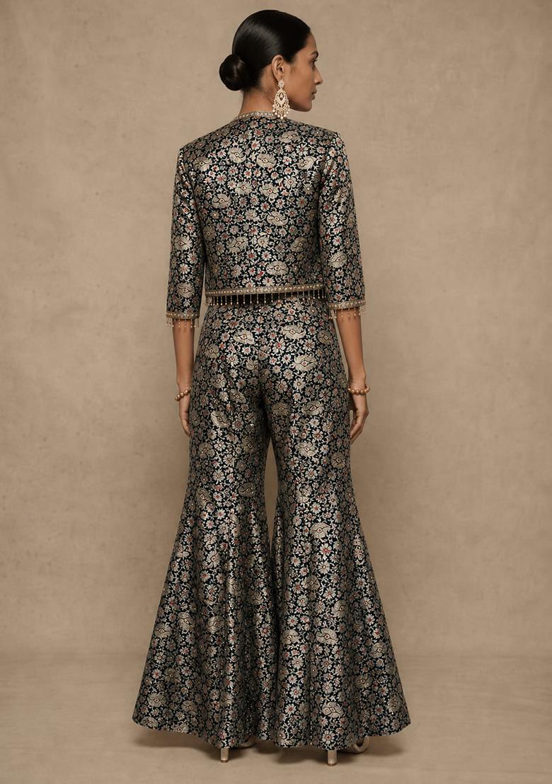 Black Brocade Fusion Set - Indya