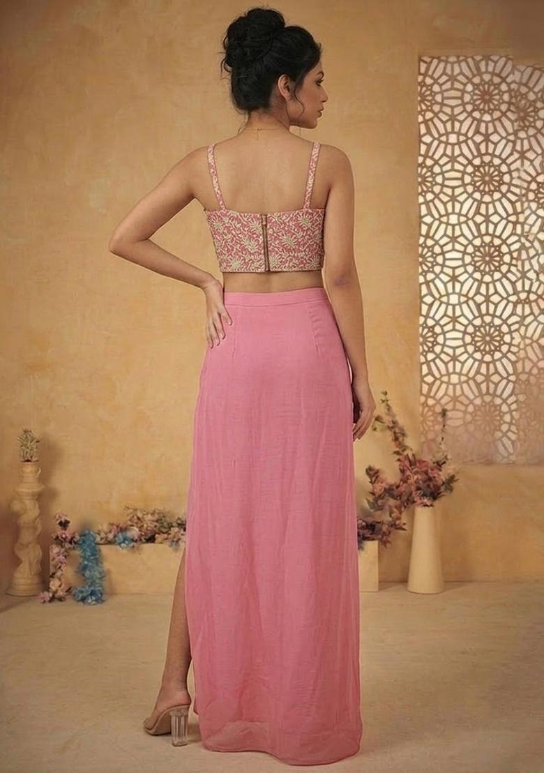 Blush Pink Sequin Georgette Fusion Set - Indya