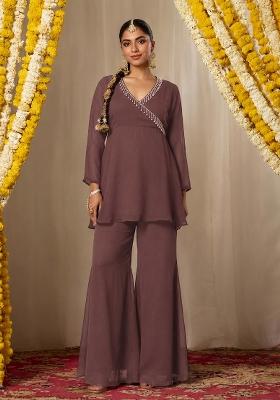 Chocolate Brown Solid Kurta Set