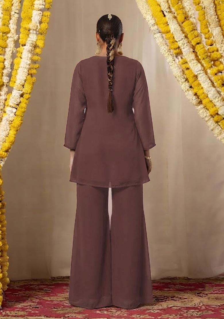 Chocolate Brown Solid Kurta Set - Indya