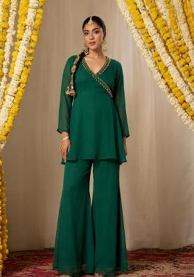 Dark Green Embellished Kurta Set
