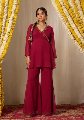 Burgundy Wine Solid Kurta Set