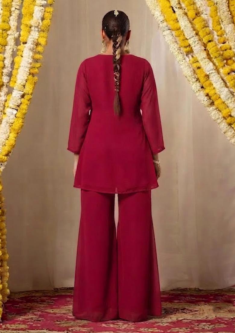 Burgundy Wine Solid Kurta Set - Indya