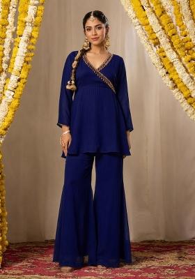 Navy Blue Solid Kurta Set