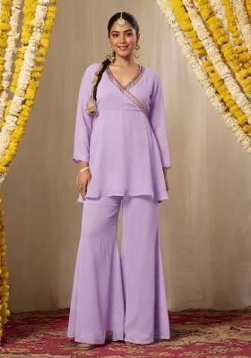 Light Purple Embroidered Kurta Set