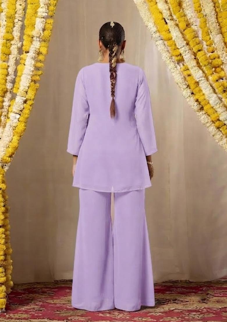 Light Purple Embroidered Kurta Set - Indya
