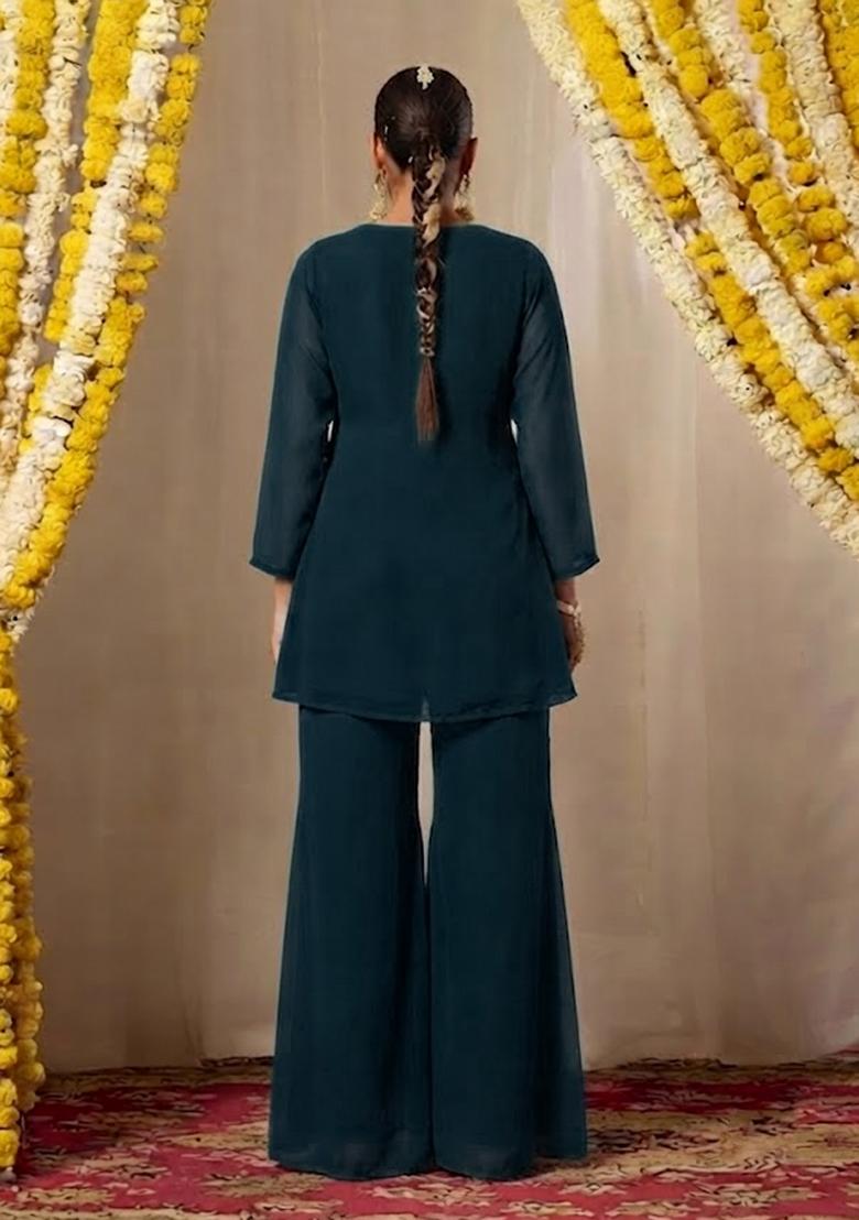 Deep Teal Embellished Fusion Set - Indya