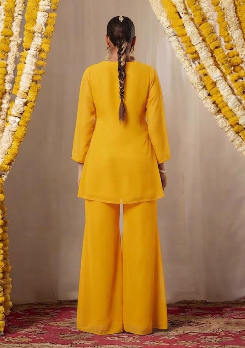 Mustard Yellow Embellished Sharara Set - Indya