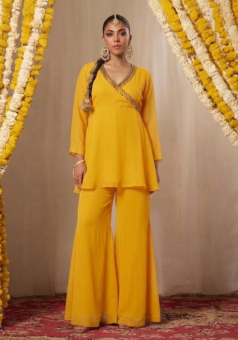 Mustard Yellow Embellished Sharara Set