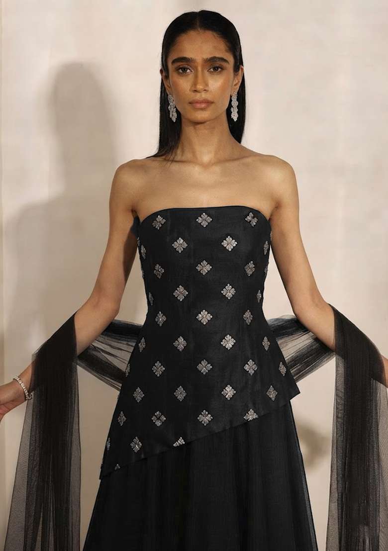 Black Embellished Lehenga Set - Indya