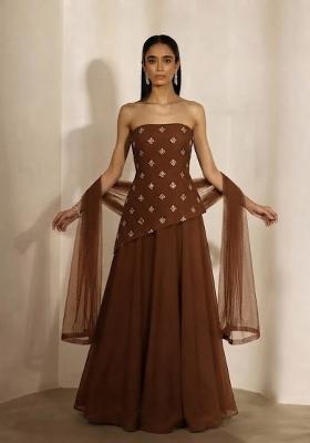 Chocolate Brown Embellished Lehenga Set