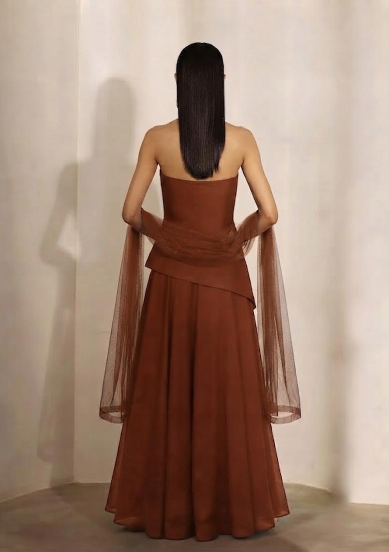 Chocolate Brown Embellished Lehenga Set - Indya