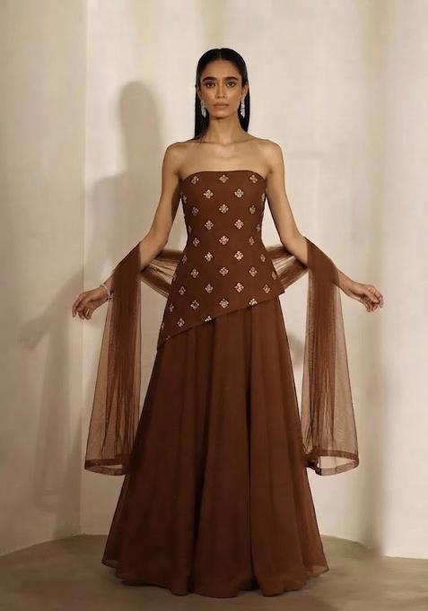 Chocolate Brown Embellished Lehenga Set