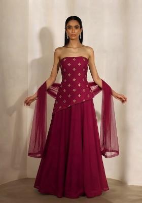 Deep Wine Embroidered Lehenga Set