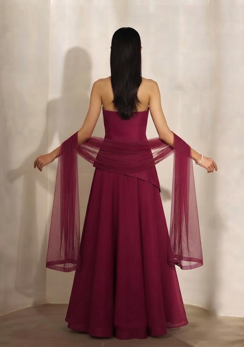 Deep Wine Embroidered Lehenga Set - Indya