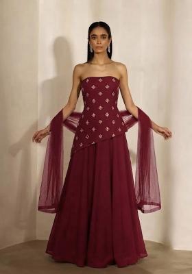 Wine Embellished Lehenga Set